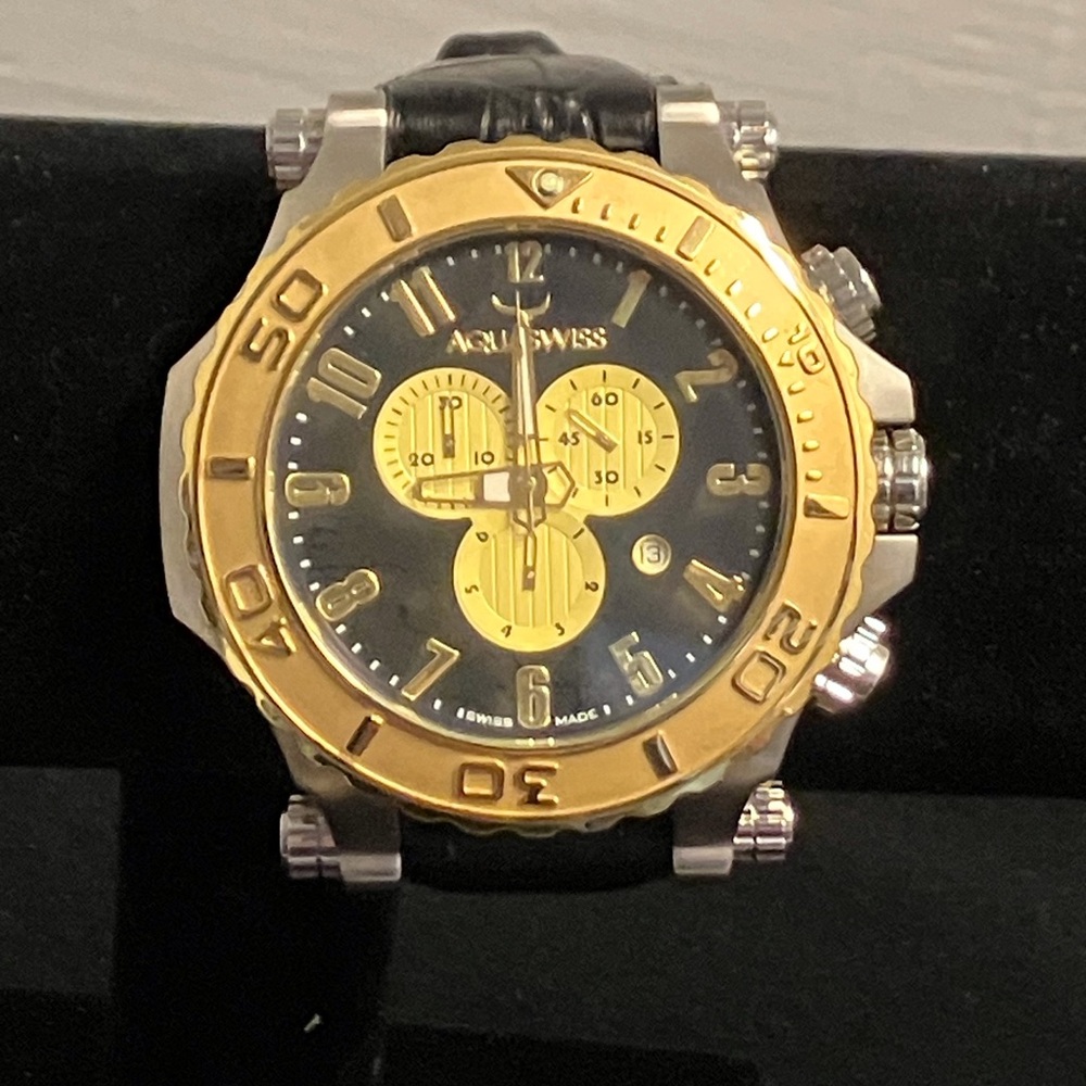 Aquaswiss Black and Gold Chronograph Watch